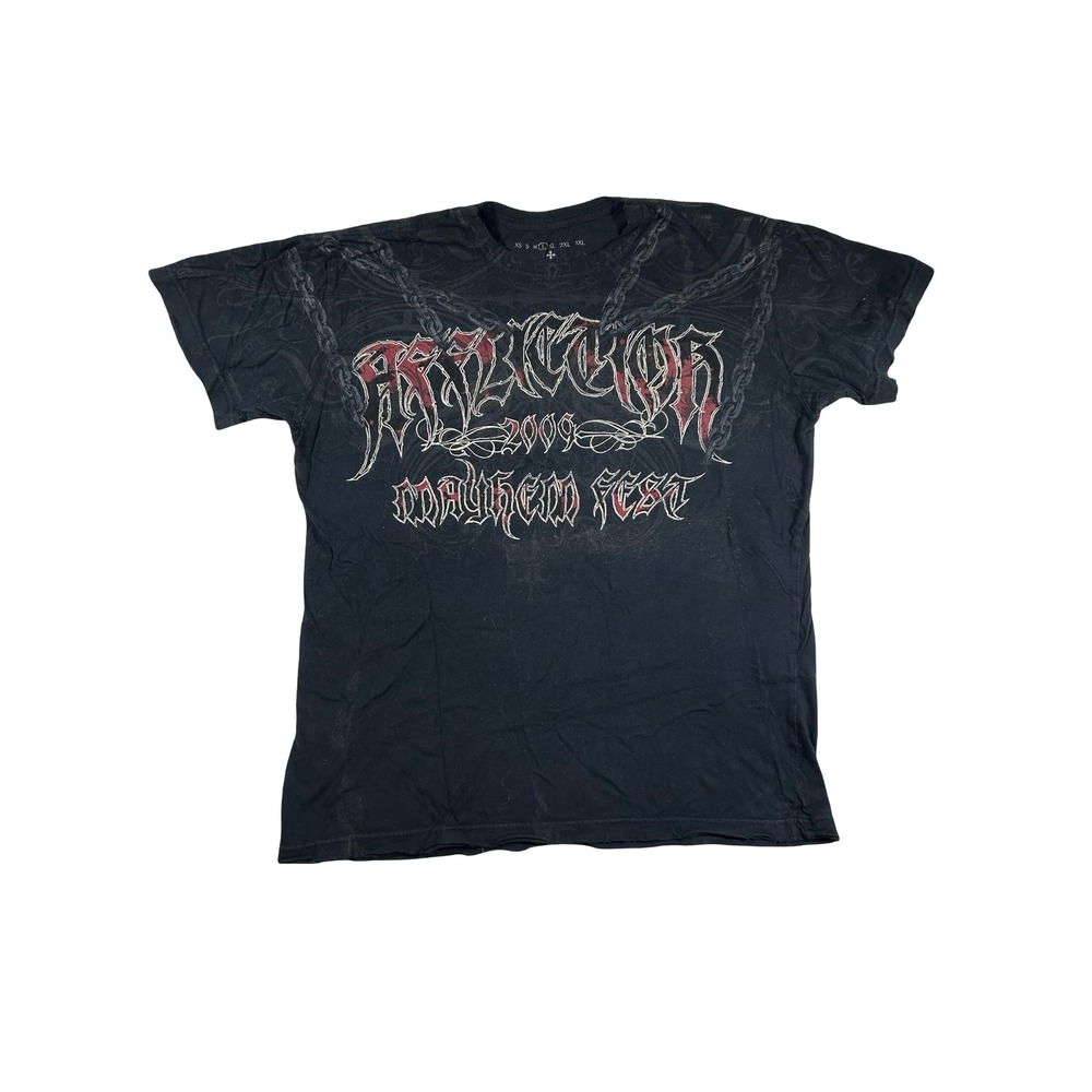 Affliction 2009 Mayhem Fest Tour Shirt Mens Large Black Graphic Tee Y2K MMA Rock